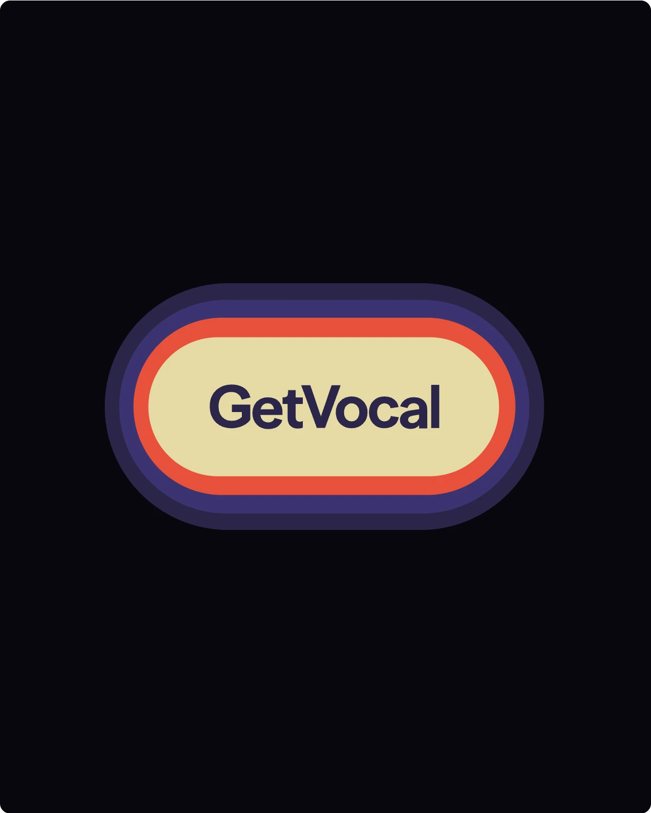 GetVocal brand badge — concentric capsule rings in ink, coral, and paper around the wordmark